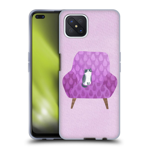 Planet Cat Arm Chair Lilac Chair Cat Soft Gel Case for OPPO Reno4 Z 5G