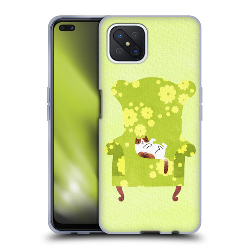 Planet Cat Arm Chair Lime Chair Cat Soft Gel Case for OPPO Reno4 Z 5G