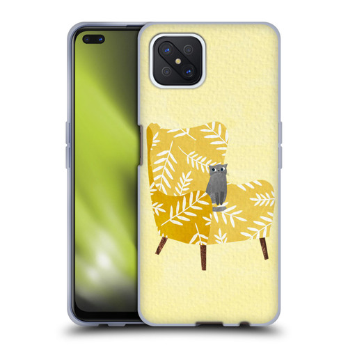 Planet Cat Arm Chair Mustard Chair Cat Soft Gel Case for OPPO Reno4 Z 5G