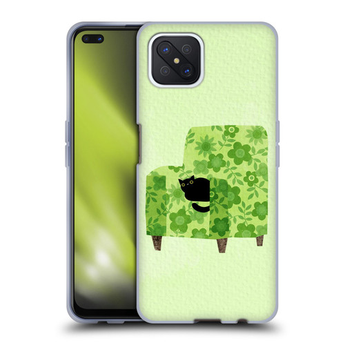 Planet Cat Arm Chair Pear Green Chair Cat Soft Gel Case for OPPO Reno4 Z 5G