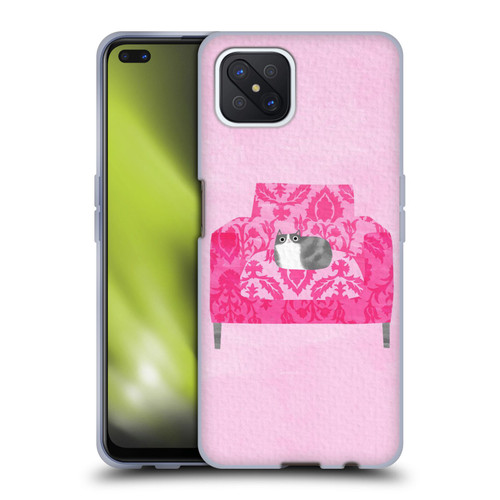 Planet Cat Arm Chair Rose Chair Cat Soft Gel Case for OPPO Reno4 Z 5G
