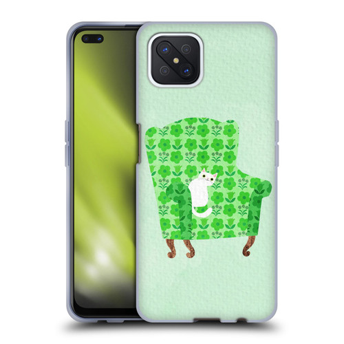 Planet Cat Arm Chair Spring Green Chair Cat Soft Gel Case for OPPO Reno4 Z 5G
