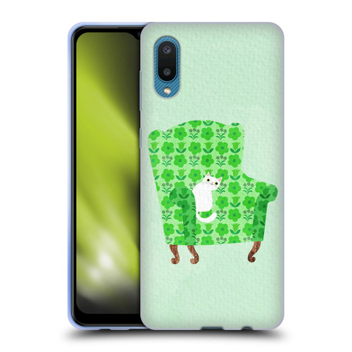 Planet Cat Arm Chair Spring Green Chair Cat Soft Gel Case for Samsung Galaxy A02/M02 (2021)