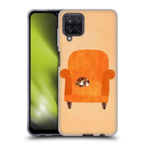 Planet Cat Arm Chair Orange Chair Cat Soft Gel Case for Samsung Galaxy A12 (2020)