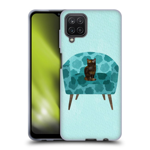 Planet Cat Arm Chair Teal Chair Cat Soft Gel Case for Samsung Galaxy A12 (2020)