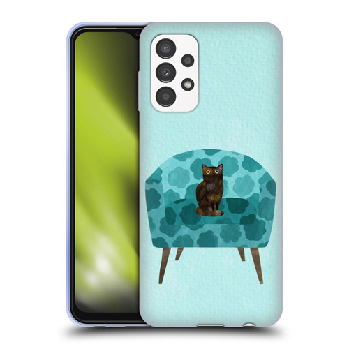 Planet Cat Arm Chair Teal Chair Cat Soft Gel Case for Samsung Galaxy A13 (2022)