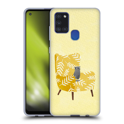 Planet Cat Arm Chair Mustard Chair Cat Soft Gel Case for Samsung Galaxy A21s (2020)