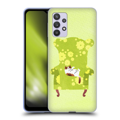 Planet Cat Arm Chair Lime Chair Cat Soft Gel Case for Samsung Galaxy A32 5G / M32 5G (2021)