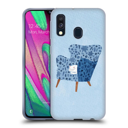 Planet Cat Arm Chair Cornflower Chair Cat Soft Gel Case for Samsung Galaxy A40 (2019)
