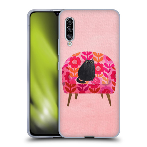 Planet Cat Arm Chair Red Chair Cat Soft Gel Case for Samsung Galaxy A90 5G (2019)