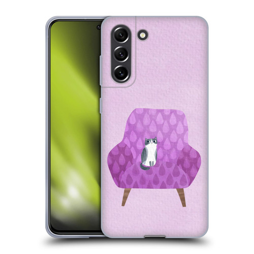 Planet Cat Arm Chair Lilac Chair Cat Soft Gel Case for Samsung Galaxy S21 FE 5G