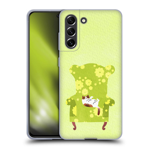 Planet Cat Arm Chair Lime Chair Cat Soft Gel Case for Samsung Galaxy S21 FE 5G