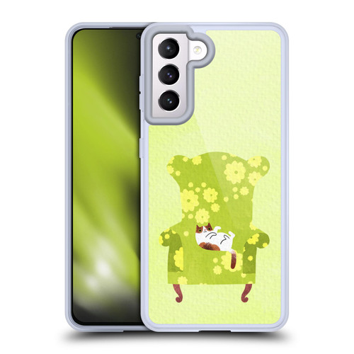 Planet Cat Arm Chair Lime Chair Cat Soft Gel Case for Samsung Galaxy S21 5G