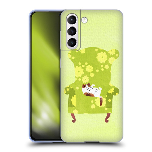 Planet Cat Arm Chair Lime Chair Cat Soft Gel Case for Samsung Galaxy S21 5G