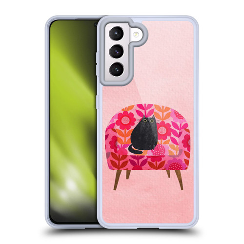 Planet Cat Arm Chair Red Chair Cat Soft Gel Case for Samsung Galaxy S21 5G