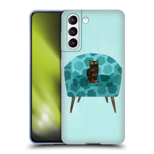Planet Cat Arm Chair Teal Chair Cat Soft Gel Case for Samsung Galaxy S21 5G