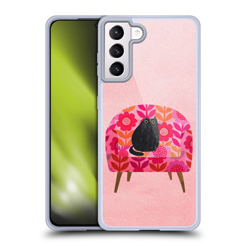 Planet Cat Arm Chair Red Chair Cat Soft Gel Case for Samsung Galaxy S21+ 5G