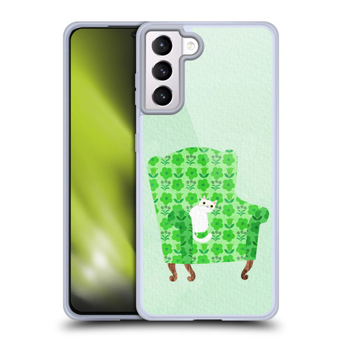 Planet Cat Arm Chair Spring Green Chair Cat Soft Gel Case for Samsung Galaxy S21+ 5G