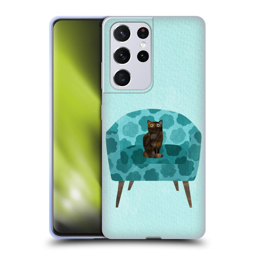 Planet Cat Arm Chair Teal Chair Cat Soft Gel Case for Samsung Galaxy S21 Ultra 5G
