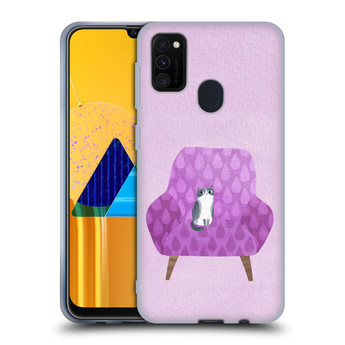 Planet Cat Arm Chair Lilac Chair Cat Soft Gel Case for Samsung Galaxy M30s (2019)/M21 (2020)