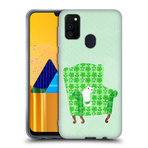Planet Cat Arm Chair Spring Green Chair Cat Soft Gel Case for Samsung Galaxy M30s (2019)/M21 (2020)