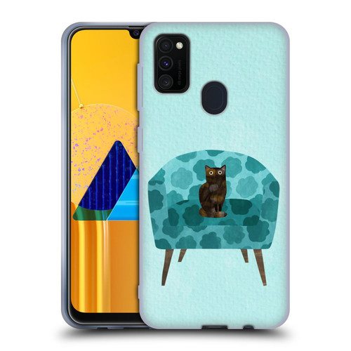 Planet Cat Arm Chair Teal Chair Cat Soft Gel Case for Samsung Galaxy M30s (2019)/M21 (2020)