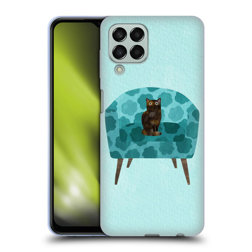 Planet Cat Arm Chair Teal Chair Cat Soft Gel Case for Samsung Galaxy M33 (2022)