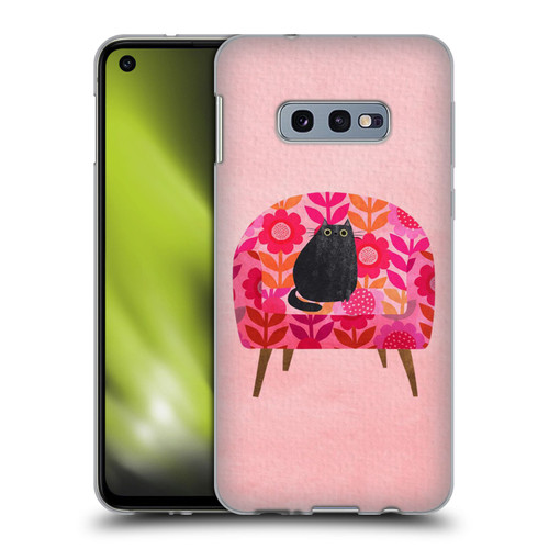 Planet Cat Arm Chair Red Chair Cat Soft Gel Case for Samsung Galaxy S10e