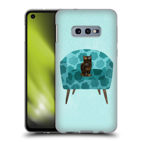 Planet Cat Arm Chair Teal Chair Cat Soft Gel Case for Samsung Galaxy S10e