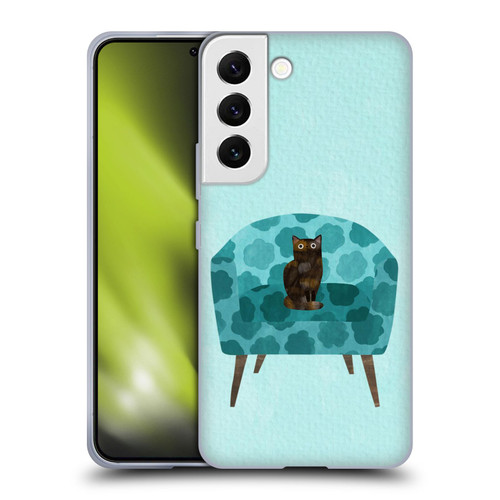 Planet Cat Arm Chair Teal Chair Cat Soft Gel Case for Samsung Galaxy S22 5G
