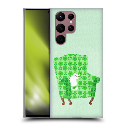Planet Cat Arm Chair Spring Green Chair Cat Soft Gel Case for Samsung Galaxy S22 Ultra 5G