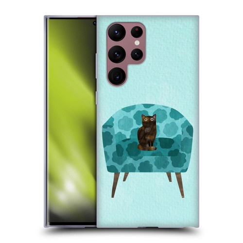 Planet Cat Arm Chair Teal Chair Cat Soft Gel Case for Samsung Galaxy S22 Ultra 5G
