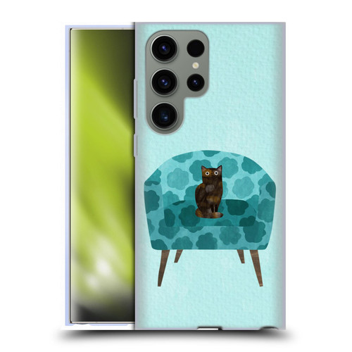Planet Cat Arm Chair Teal Chair Cat Soft Gel Case for Samsung Galaxy S23 Ultra 5G