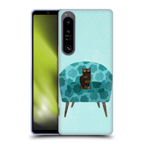 Planet Cat Arm Chair Teal Chair Cat Soft Gel Case for Sony Xperia 1 IV