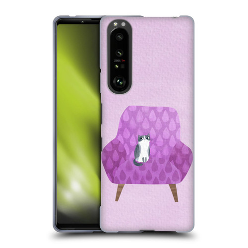 Planet Cat Arm Chair Lilac Chair Cat Soft Gel Case for Sony Xperia 1 III