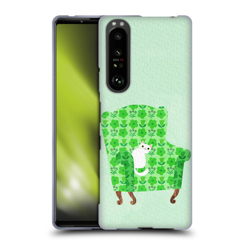 Planet Cat Arm Chair Spring Green Chair Cat Soft Gel Case for Sony Xperia 1 III
