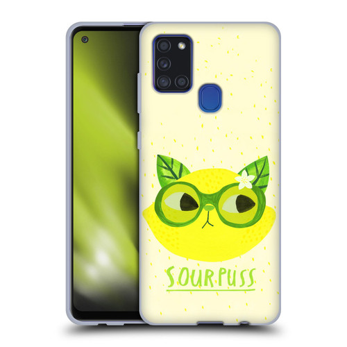 Planet Cat Puns Sour Puss Soft Gel Case for Samsung Galaxy A21s (2020)