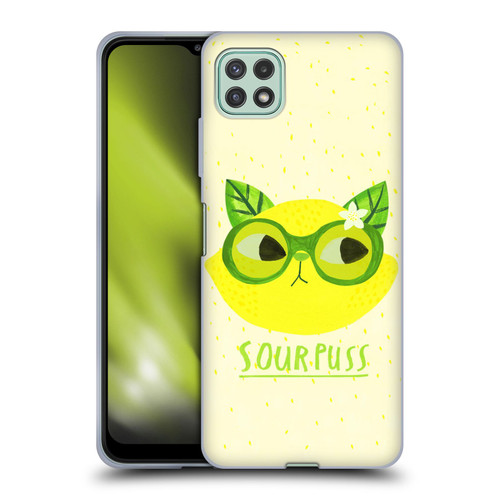 Planet Cat Puns Sour Puss Soft Gel Case for Samsung Galaxy A22 5G / F42 5G (2021)