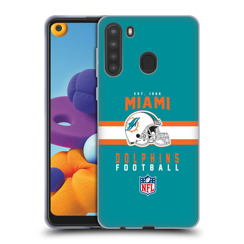 NFL Miami Dolphins Graphics Helmet Typography Soft Gel Case for Samsung Galaxy A21 (2020)