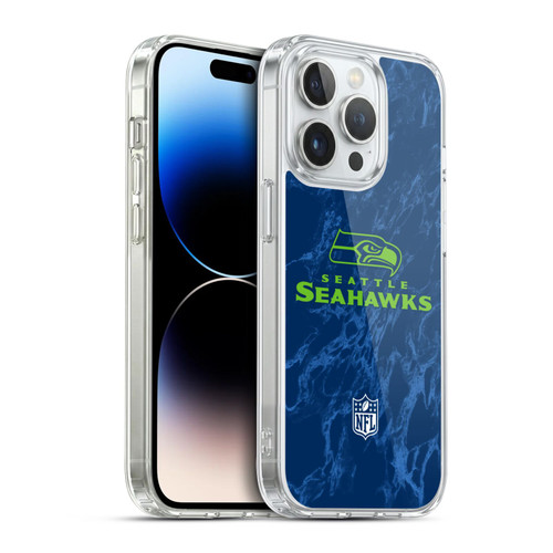NFL Seattle Seahawks Graphics Coloured Marble Soft Gel Case for Apple iPhone 14 Pro
