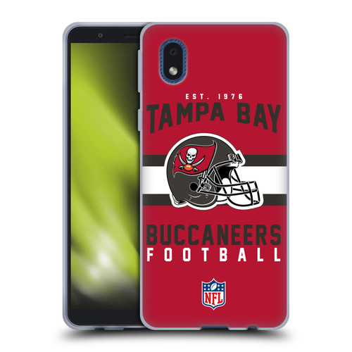NFL Tampa Bay Buccaneers Graphics Helmet Typography Soft Gel Case for Samsung Galaxy A01 Core (2020)