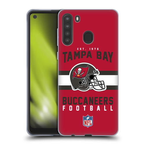 NFL Tampa Bay Buccaneers Graphics Helmet Typography Soft Gel Case for Samsung Galaxy A21 (2020)