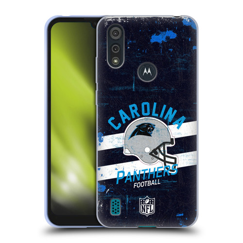 NFL Carolina Panthers Logo Art Helmet Distressed Soft Gel Case for Motorola Moto E6s (2020)