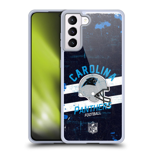 NFL Carolina Panthers Logo Art Helmet Distressed Soft Gel Case for Samsung Galaxy S21+ 5G