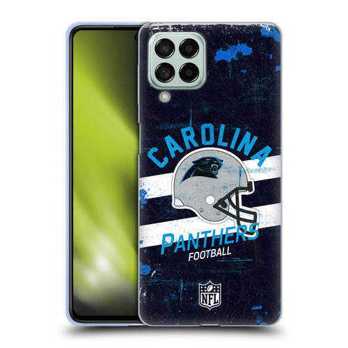 NFL Carolina Panthers Logo Art Helmet Distressed Soft Gel Case for Samsung Galaxy M53 (2022)