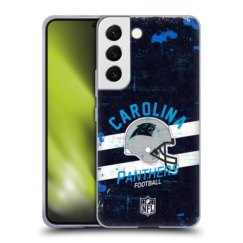 NFL Carolina Panthers Logo Art Helmet Distressed Soft Gel Case for Samsung Galaxy S22 5G