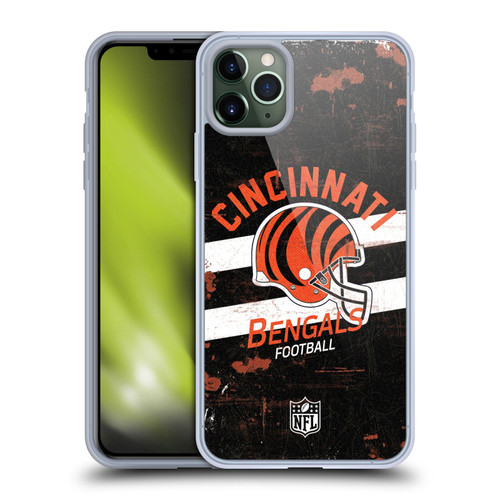 NFL Cincinnati Bengals Logo Art Helmet Distressed Soft Gel Case for Apple iPhone 11 Pro Max