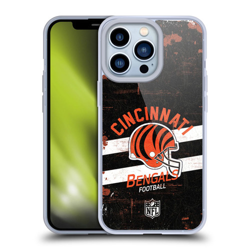 NFL Cincinnati Bengals Logo Art Helmet Distressed Soft Gel Case for Apple iPhone 13 Pro