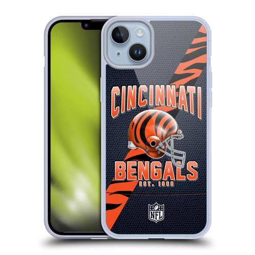 NFL Cincinnati Bengals Logo Art Football Stripes Soft Gel Case for Apple iPhone 14 Plus
