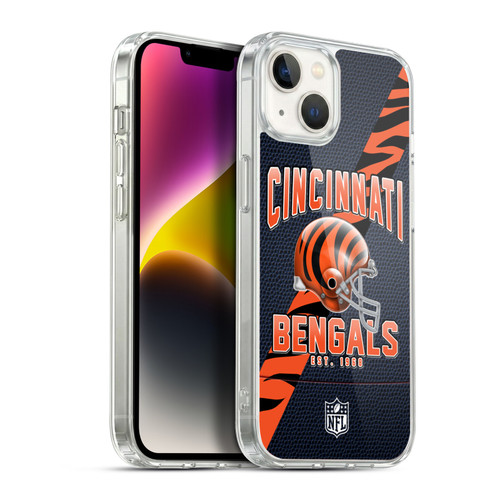 NFL Cincinnati Bengals Logo Art Football Stripes Soft Gel Case for Apple iPhone 14 Plus & MagSafe